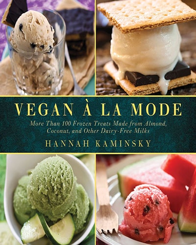 Cover for the book, Vegan A La Mode. Features four different vegan ice cream desserts.