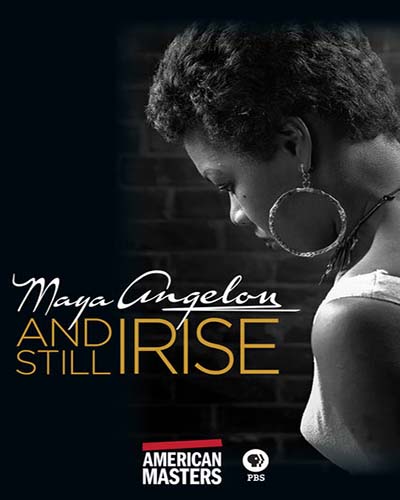 Cover for the film, Maya Angelou And Still I Rise. Features a black and white picture of a young Maya Angelou.