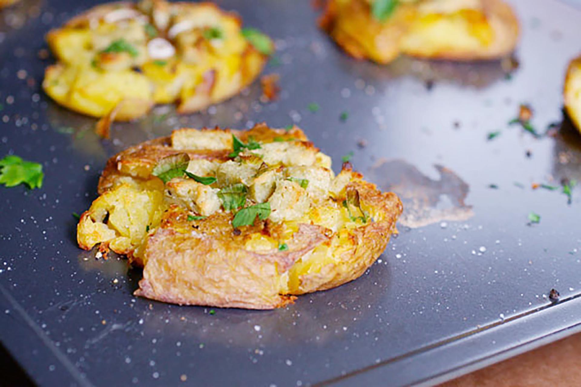Double Cream Cheese Smashed Potatoes - Your Daily Vegan